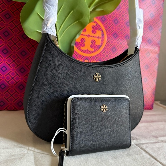 NWT , Tory Burch Emerson black shoulder bag & matching wallet - Picture 2 of 15